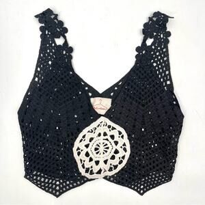 NATIVE ROSE Crochet Crop Tank Cropped Black Boho Festival B&W Nina NWT S/M